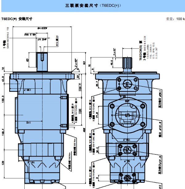 丹尼逊三联叶片泵T6EDC系列安装尺寸